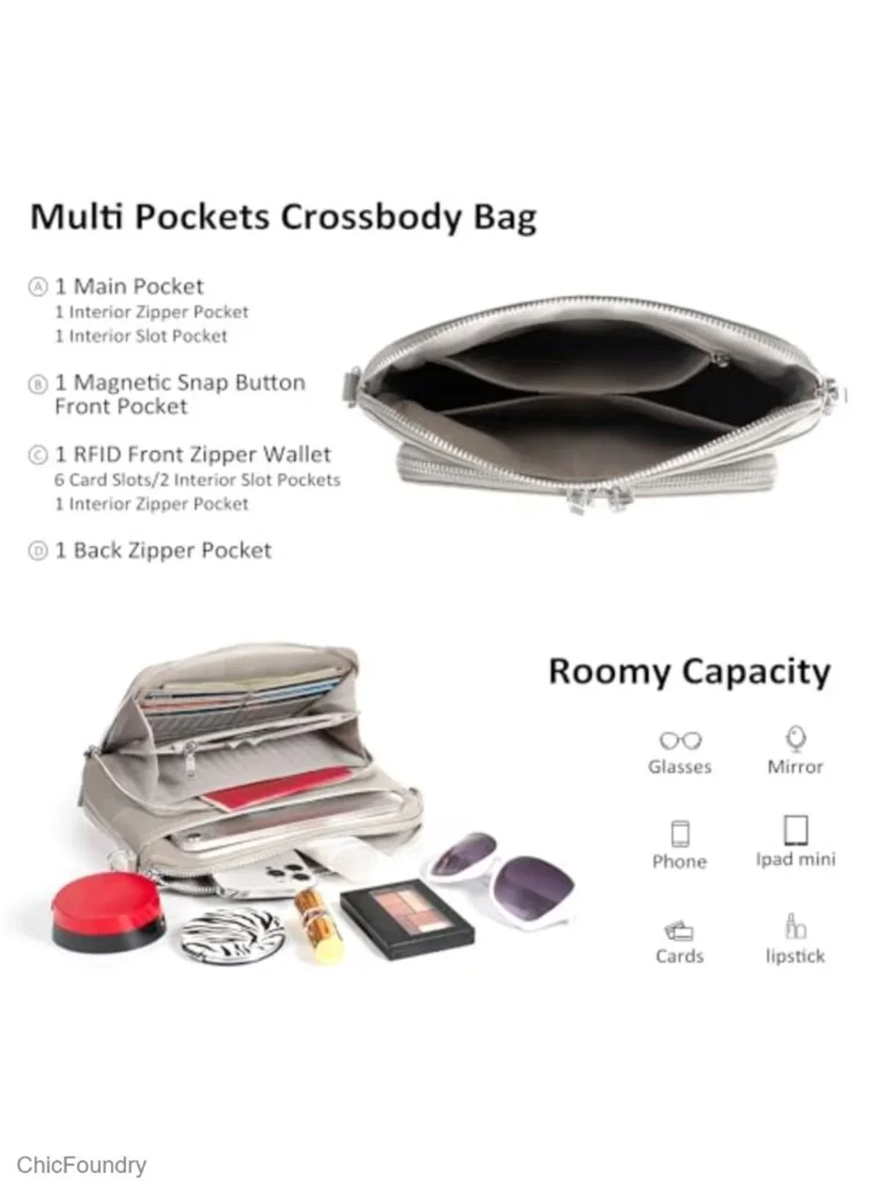 Genuine Leather Crossbody Bag with RFID Wallet Multi Pockets